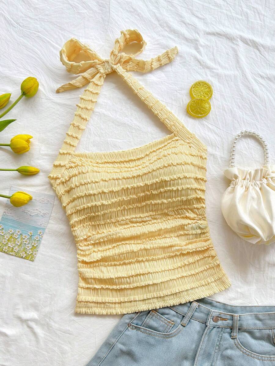 Soleia 女士度假吊带背心，春夏新品 - 黃色 - 查看 1