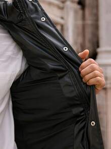 HIMLAND Men's Casual Shiny Sleeveless Stand Collar Puffer Vest, Suitable For Winter, Fall - Black - View 7