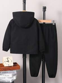 SHEIN Young Boy 2pcs Spring/Summer Lightweight Suit, Minimalist Hooded Long Sleeve Top With Drawstring Ankle Sports Pants, Fashionable Casual Two Pieces Set Fall Winter