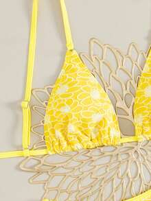 Swim Mod 2pcs/Set Summer New Solid Color Sexy Backless Bikini Swimwear Set - Yellow - View 5