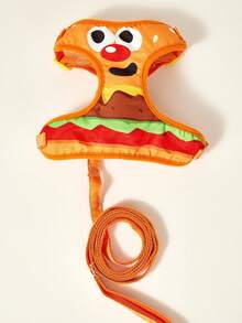 PETSIN 可爱汉堡卡通图案印花宠物狗猫胸背带和牵引绳套装，适用于狗和猫