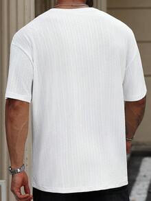 Manfinity Homme 大码男士纯色圆领休闲百搭短袖T恤 - 白色 - 查看 2