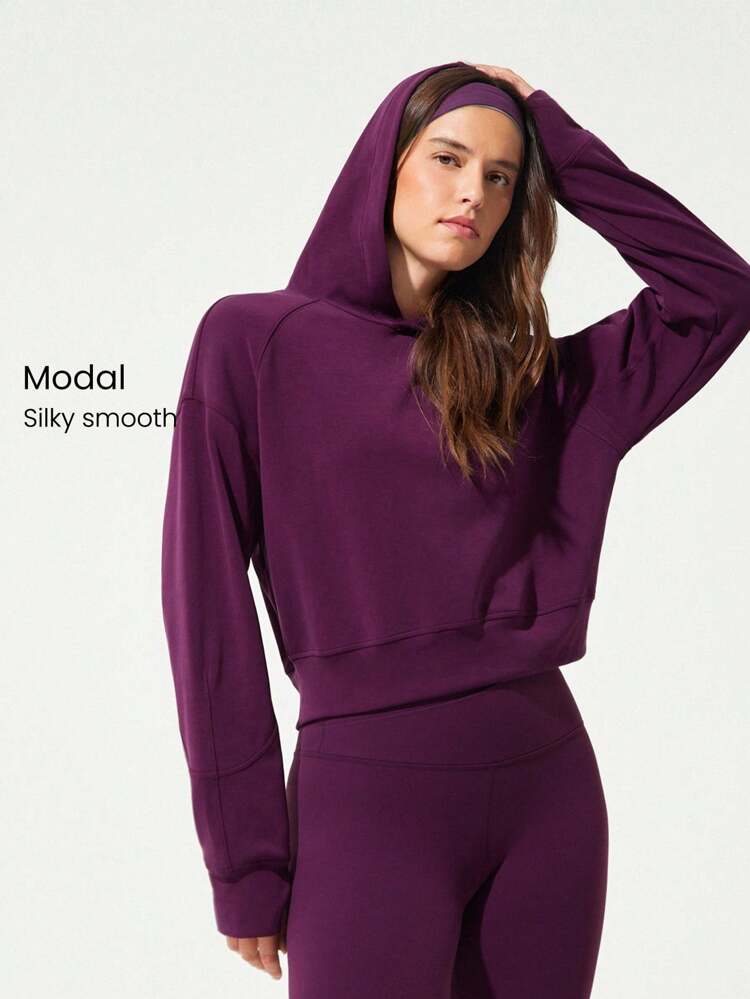 SoftCalm Modal Cozy Hour Loose Fit Waist Length Pullover Hoodie Sweatshirt Daily Casual Wear