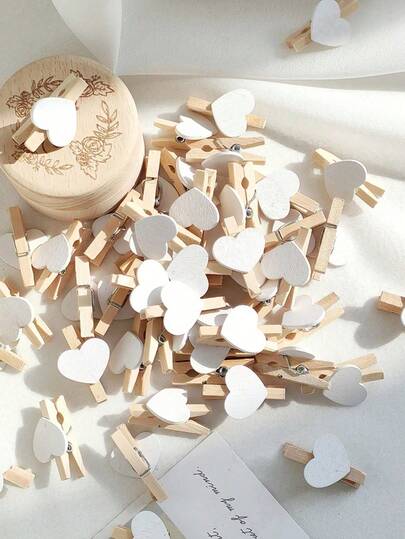 10/20/50PCS Heart-Shaped Wooden Clothespins,Wooden Clips For Photo Clips , Mini Decorative Wooden Pegs, For Crafts, Drying Clothes, Photo Folder, Wedding Party Favors, Hanging Postcards, DIY Decor, Clothes Pins, Family Wedding Valentine's Day Decoration Stationery Decoration, Useful Gadgets