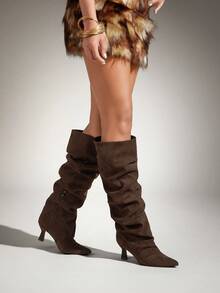 SHUZIA Women's Glamorous Sexy Pointed Toe Kitten Heel Over-Knee Boots For Christmas