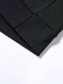 Manfinity Homme 大码男式纯色长袖拉链连帽运动衫，带保暖衬里，秋冬 - 黑色 - 查看 6