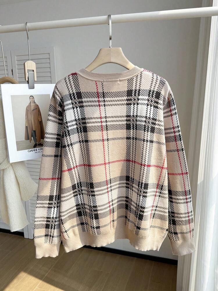 Plus Plaid Pattern Sweater Winter Fall Autumn