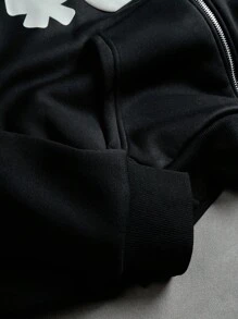 Manfinity EMRG Sudadera con capucha con cremallera y estampado de letras para hombre, otoño, sudadera con capucha con cremallera, sudadera con cremallera gráfica, ropa urbana con cremallera para hombre, sudadera con capucha negra con cremallera