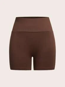 SHEIN EZwear 纯色高腰骑行短裤，贴身女式紧身裤，适合夏季