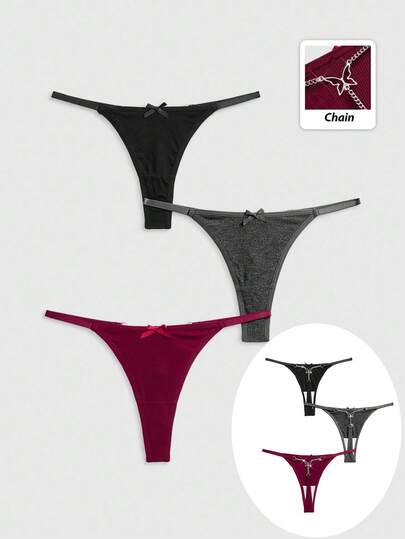 J-Fashion Ensemble de 3 pièces Y2K Shibuya Girl, et culotte tanga côtelée confortable avec nœud papillon et chaîne