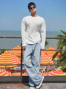 DAZY Camiseta de manga larga de cuello redondo blanca para hombre, para el otoño - Blanco - Ver 4