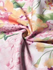 EMERY ROSE 法式优雅花卉印花泡泡袖立领纽扣腰连衣裙，春季女款