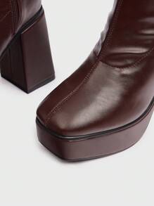 Women's Thick-Soled Fashion High Heel Waterproof Platform Ankle Boots For Spring Spring Break Easter For Christmas - Coffee Brown - View 6