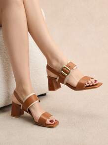 Rosivie Sandale damă cu toc gros, stil francez, pentru navetiști