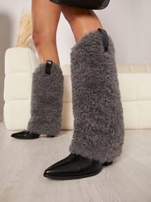 SHUZIA Fuzzy Slip On Boots - Black - View 1