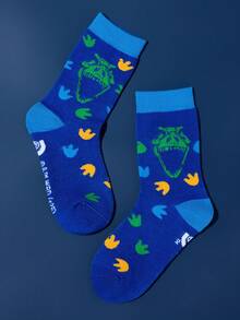 Discovery X SHEIN 2 Pairs Dinosaurs Boys Cotton Soft & Breathable Moisture-Wicking Kids Mid-Calf Socks Blue Cute Cartoon Crew Socks Reinforced Toe & Heel For Durability All Seasons All-Match School & Outdoor Summer Winter - Multicolor - View 4