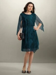 SHEIN Clasi Váy nữ cỡ lớn in họa tiết hoa lưới xanh lam thanh lịch, trang phục mùa hè cho nữ, váy mùa hè cho nữ, váy kín đáo cho nữ, trang phục mùa hè - Màu xanh bụi bặm - Xem 6