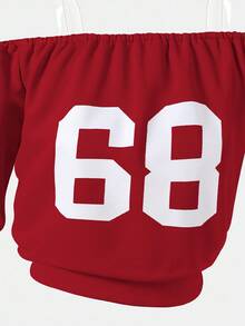 2pcs/Set Tween Girls' Off-Shoulder Sweatshirt And Loose Fit Sweatpants Casual Sports Suit, Autumn/Winter Fall - Red - View 7