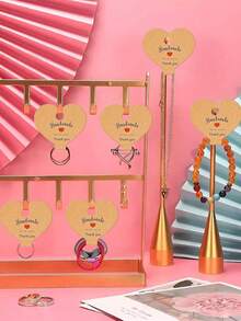 25/50/100pcs Heart Shaped Kraft Paper Jewelry Hanging Display Cards,Self-Adherent Show Cardstock Used For Packaging Ring Keychain Necklace Bracelet Hairband Earrings - Heart-shaped - View 8