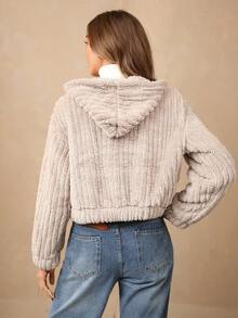 Wildy 拉鍊落肩連帽法蘭絨夾克