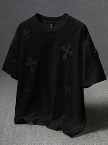 Manfinity EMRG Camiseta blanca de estilo popular de la calle INS para hombres, con toalla bordada de estampado cruzado a juego, regalo diario para novio/esposo, regalo de aniversario, estilo de los años 2000