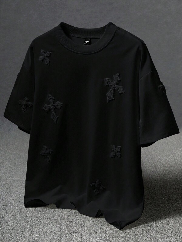 Manfinity EMRG Camiseta blanca de estilo popular de la calle INS para hombres, con toalla bordada de estampado cruzado a juego, regalo diario para novio/esposo, regalo de aniversario, estilo de los años 2000