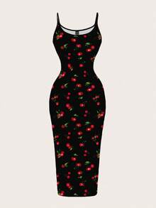 SHEIN EZwear Váy thường ngày họa tiết quả anh đào cỡ lớn - Nhiều màu - Xem 3