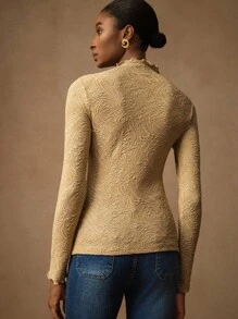 Vesra Women's Solid Color Stand Collar Raglan Long Sleeve Fashionable Versatile Jacquard Knit Slim Fit Long T-Shirt Fall Cloth For Women