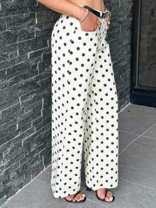 Carolina Barros Cute Polka Dot Spring Summer Dainty Denim Straight Leg Mid Rise Jeans Ibiza Holiday Casual - Beige - View 3