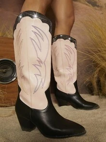 SHUZIA 女性時尚拼色亮片街頭風格靴