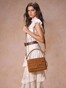 SHECARRY Women's Adjustable Buckle Design Fashion Handbag For Daily Use - Brown - View 7