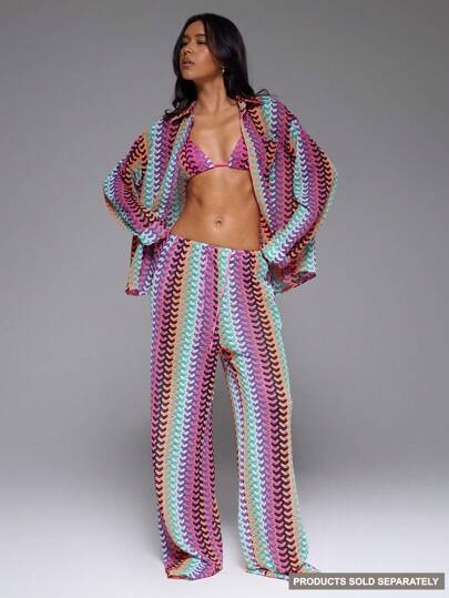 Musera Resort Pantalones de cubierta con estampado, cintura con lazo, estilo bohemio Ibiza, lindo y sexy para vacaciones, playa, verano, vacaciones, rayas, otoño, invierno