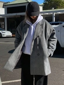 DAZY Áo khoác len dáng rộng màu trơn thường ngày dành cho nữ có ve rộng, áo khoác nữ thu/đông - Xám - Xem 7