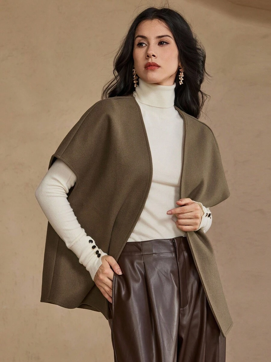 DAZY Abrigo elegante y minimalista de moda para mujer, chaqueta de otoño/invierno para uso casual y de oficina