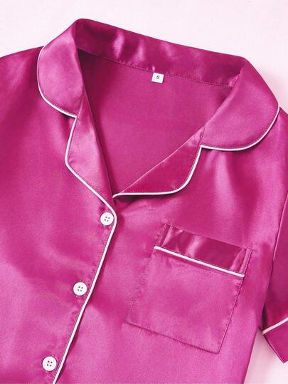 LuxeNights Contrasting Faux Zijden Lapel Sleepwear Set view 4