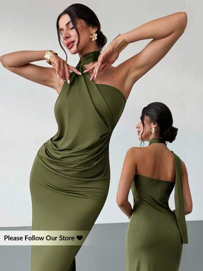 Firerie Vestido suelto con mangas acampanadas asimétricas de color marrón moca para mujer, vestido largo de moda, ropa de primavera/verano, adecuado para ir al trabajo, elegante, sexy, vacaciones, playa, estilo bohemio, Hawái, festivales de música, fiestas, atuendo de trabajo