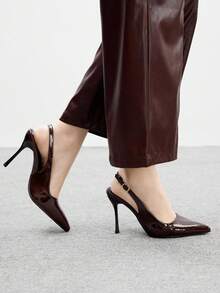 CUCCOO BIZCHIC Women's 2024 New Gold Strap Closed Toe Sandals, 2024 Spring/Autumn Pointed Toe Thin Heels Design, Fashionable Minimalist Style, Versatile To Pair With Dresses And High Heels For Christmas - Coffee Brown - View 4