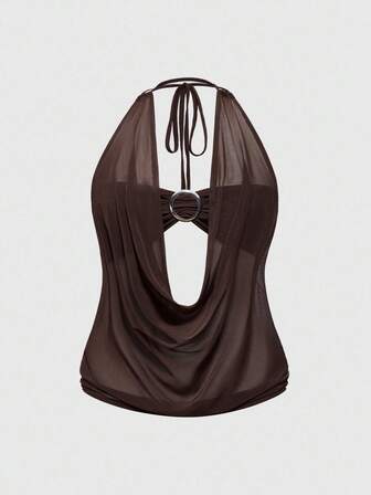 Hippie Canotta donna stile Y2K, scollo a V profondo, vintage, ampia, senza schienale, streetwear (include fodera a fascia)