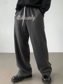 DAZY Pantalones de estilo callejero para hombres con bordado de letras y tela a cuadros de colores múltiples, para hombres en otoño - Multicolor - Ver 1