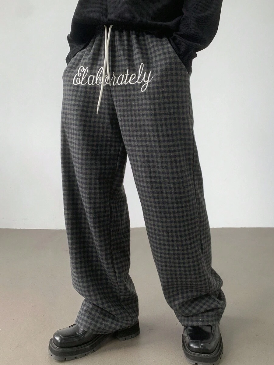 DAZY Pantalones de estilo callejero para hombres con bordado de letras y tela a cuadros de colores múltiples, para hombres en otoño - Multicolor - Ver 1