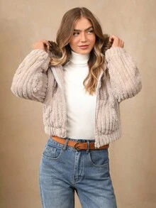 Wildy 拉鍊落肩連帽法蘭絨夾克