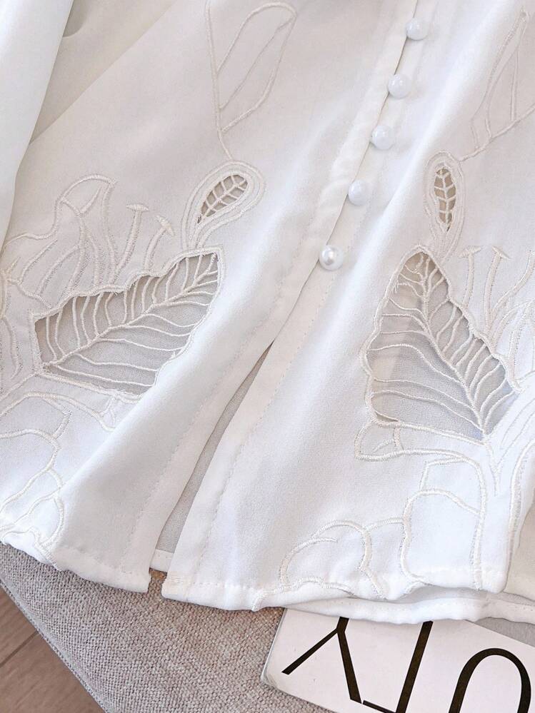 GlowEve CURVE Plus Size Fashionable Hollow Out Blouse, Unique Design Casual Chic Top For Women Fall Cloth For Women - Beige - View 7