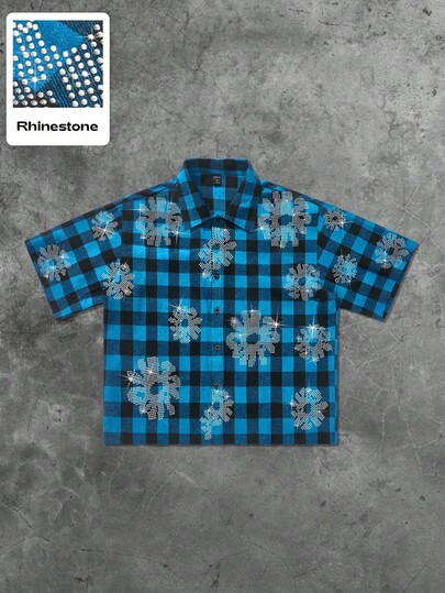 Street Life Camisa de hombre con adornos de rhinestones, apta para uso diario, primavera/verano