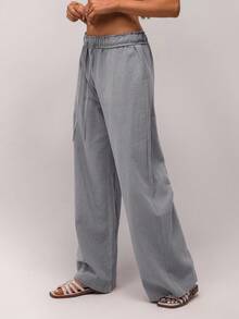 SHEIN Forever 21 Spring New Low Waist Pleated Waistband Design Casual Pants For Women - Grey - View 5