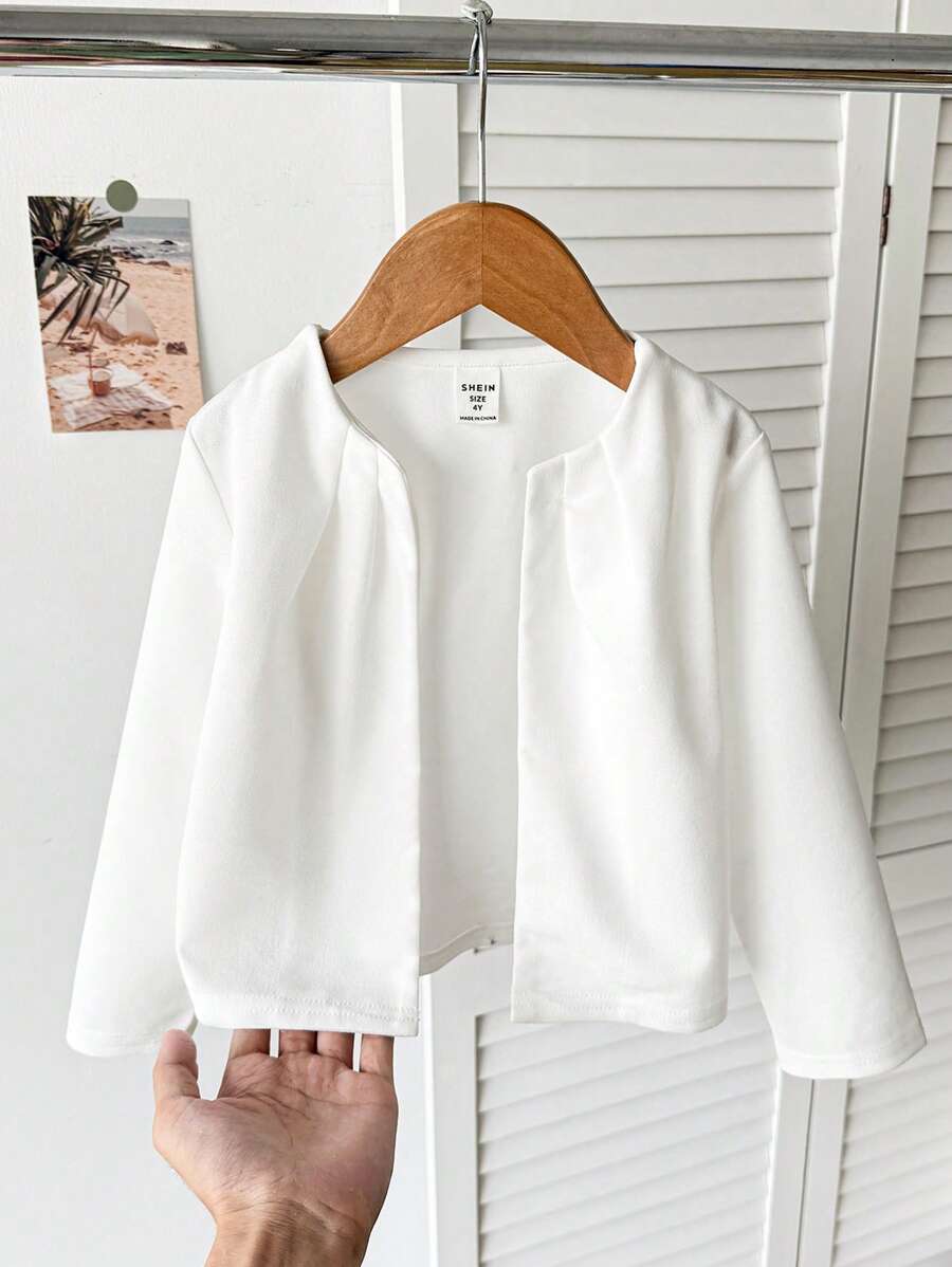 SHEIN Young Girl Solid Color Minimalist Daily Long Sleeve Frenchy Blazer,Jackets,School Daily,Summer Autumn. Warm And Comfortable Fall Clothes,Great For Casual & Daily Wear & School Daily In Autumn & Winter, For Christmas, Girls Winter Clothes,Christmas Clothes, Party Wear, Daily Wear School Daily, Birthday Clothes, Princess ClotCute Hollow-Out Floral Cardigan, White Jacket Kids Girls White Jacket Girls Spring Jacket White Bolero Jacket Kids
