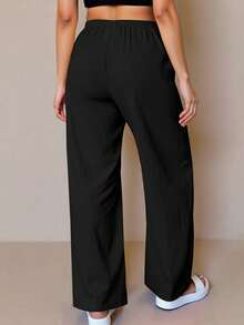 EMERY ROSE Plus Size Casual Versatile Solid Color Textured Wide Leg Pants Fall Cloth For Women - Multicolor - View 8