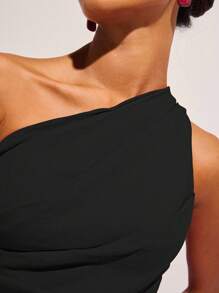 COSMINA 女士优雅纯色裹身迷你连衣裙，夏季 - 黑色 - 查看 7