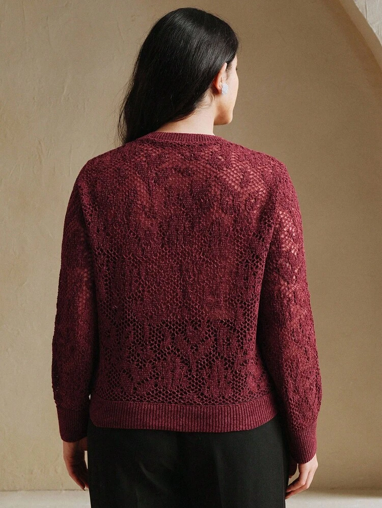 Elegant Organza Round Neck Hollow Out Knitted Top