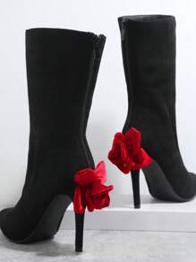 SHUZIA Botas de serraje falso dedo de pie puntiagudo con tacón delgado - Negro - Ver 3