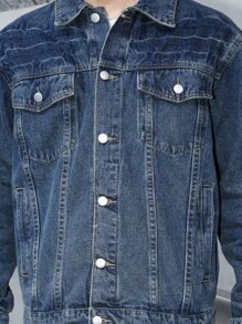 Manfinity EMRG Men's Blue Denim Set, Loose Fit Jacket And Wide Leg Jeans, Street Style, Autumn/Winter Men Wide Leg Jeans Boyfriend & Husband Regular Washed For Loose Wide Leg